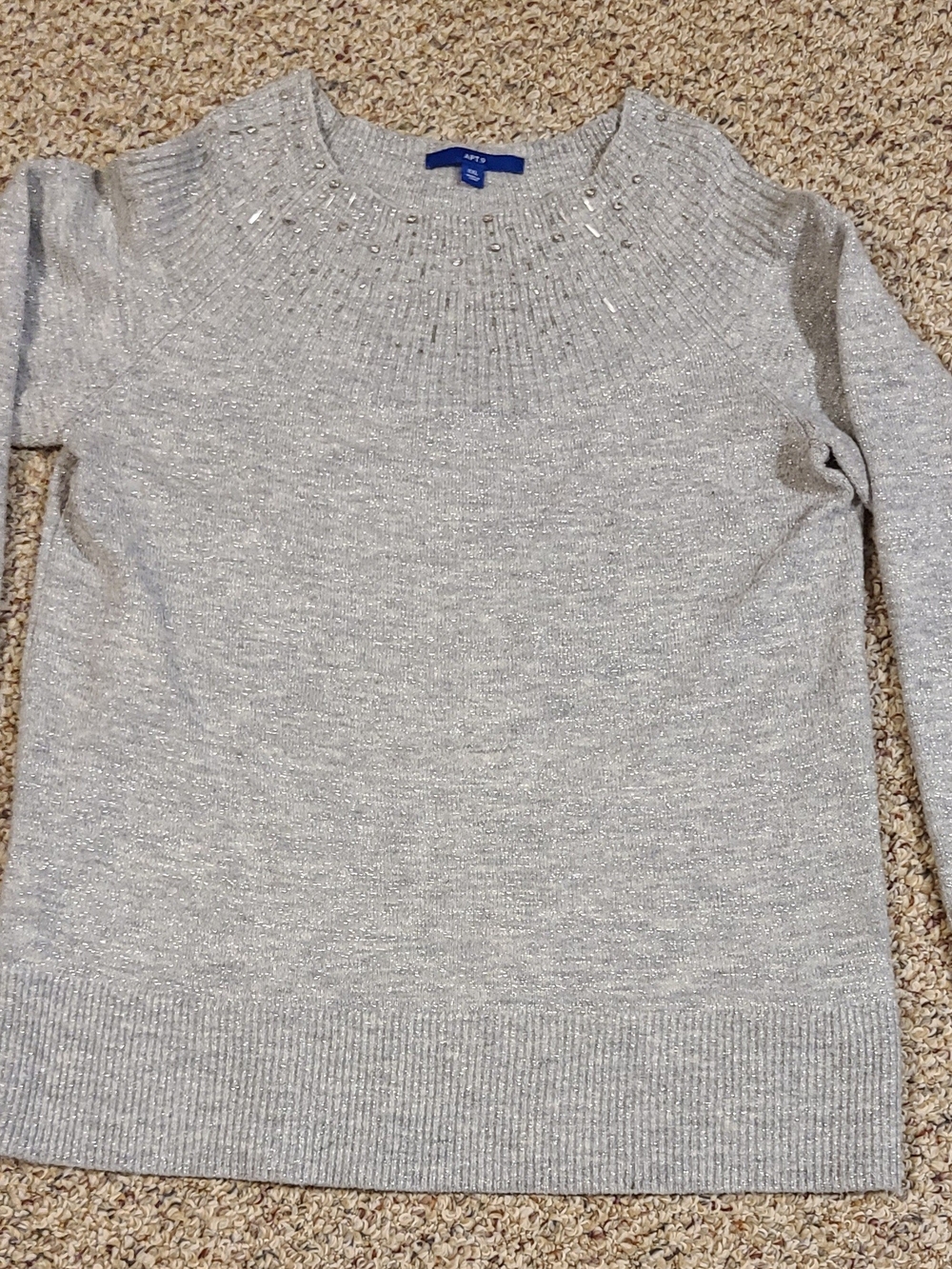 Apt. 9 Metallic Gray Crewneck Sweater with Beaded Yoke